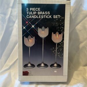 Vintage Tulip Brass Candlestick Set - Brass
